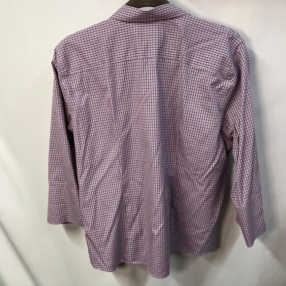 Lands End Womens 18p‎ Pinpoint Oxford 3/4 Sleeve Plaid Purple Classic Preppy - Picture 11 of 13